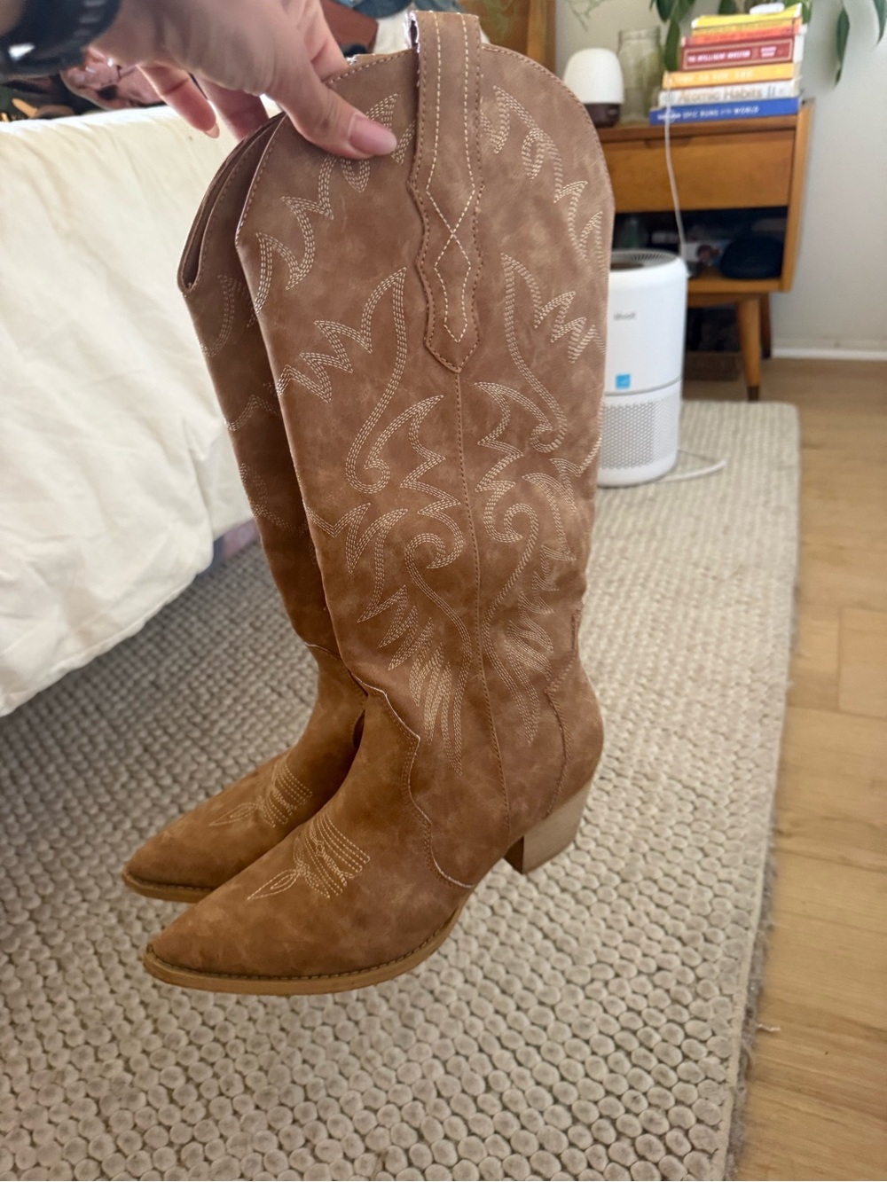Women's Tan Suede Western Knee-High Boots